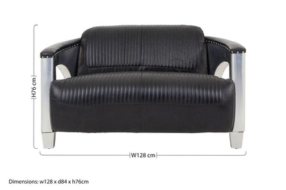 Victor 2 Seat Black Leather Sofa