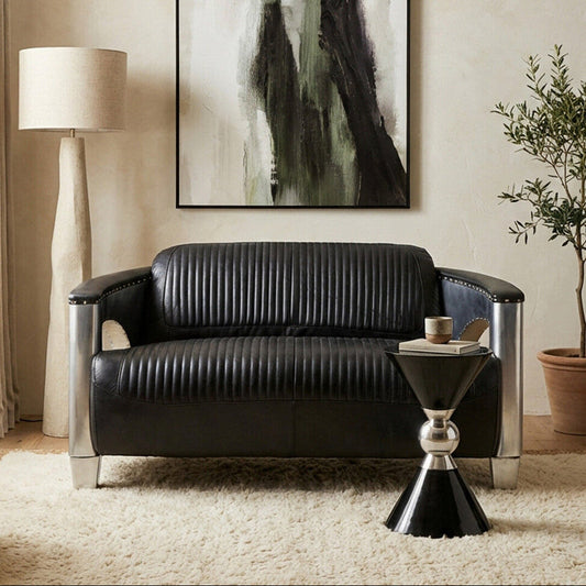 Victor 2 Seat Black Leather Sofa