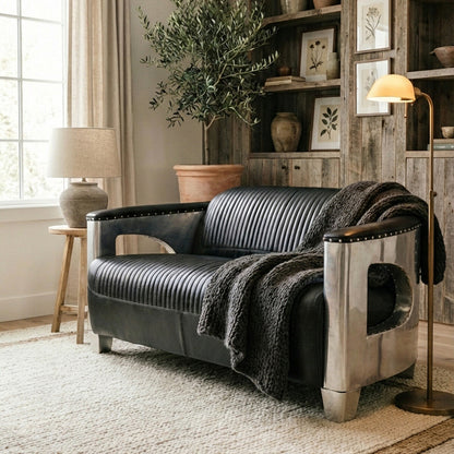 Victor 2 Seat Black Leather Sofa