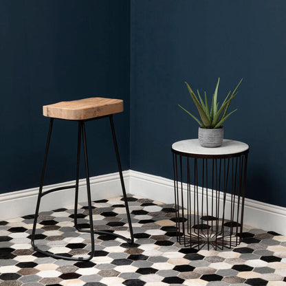 Lyon Oak Wood and Black Metal Bar Stool