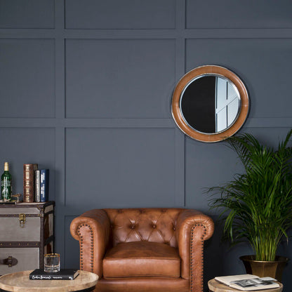 Churchill Tan Genuine Leather Round Wall Mirror
