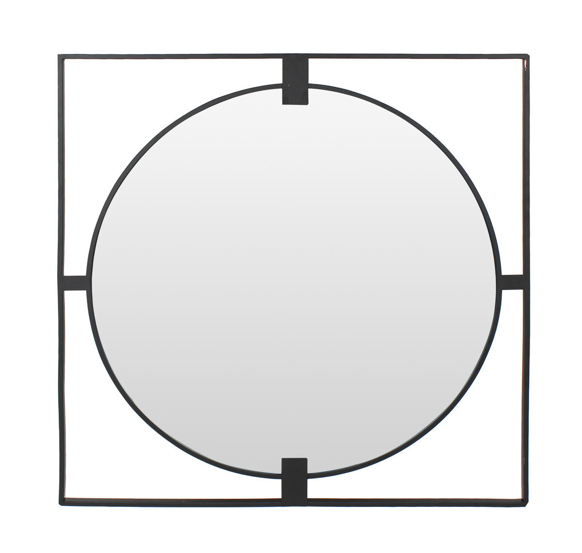 Large Square Black Metal Frame Round Insert Wall Mirror | Trento