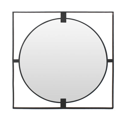 Large Square Black Metal Frame Round Insert Wall Mirror | Trento