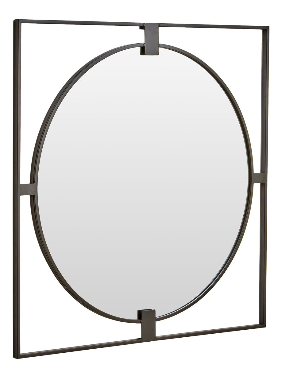 Large Square Black Metal Frame Round Insert Wall Mirror | Trento