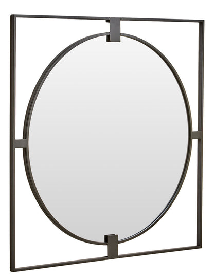 Large Square Black Metal Frame Round Insert Wall Mirror | Trento