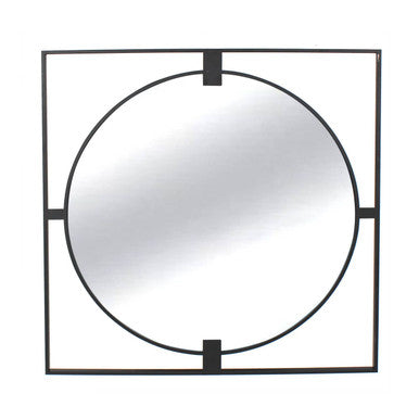 Trento Large Square Black Metal Frame Round Insert Wall Mirror