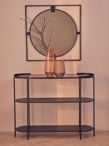 Trento Small Square Black Metal Frame Round Insert Wall Mirror