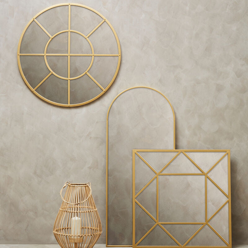 Descartes Gold Finish Round Wall Mirror