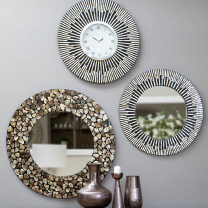 Palu Round Black Wall Mirror with Seashell Inlay
