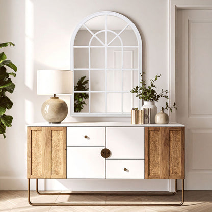 Lovida White Arched Wooden Frame Wall Mirror
