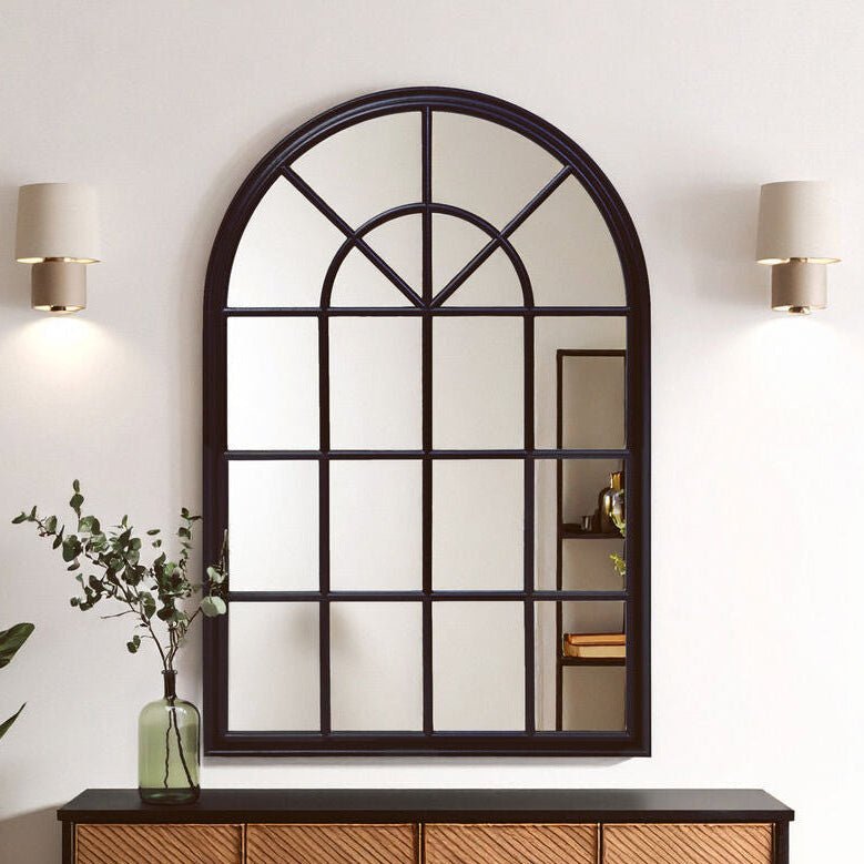 Lovida Black Arched Wooden Frame Wall Mirror