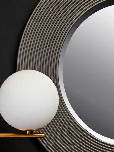Dervio Grey Ribbed Round Wall Mirror