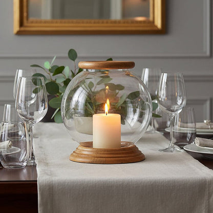 Hampstead Hurricane Small Candle Holder with Wood Rim