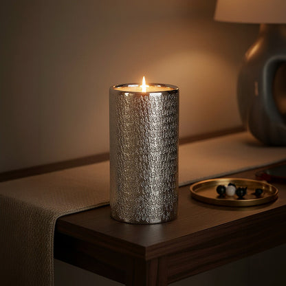 Silver Hammered Effect Large Candle Holder | Safia