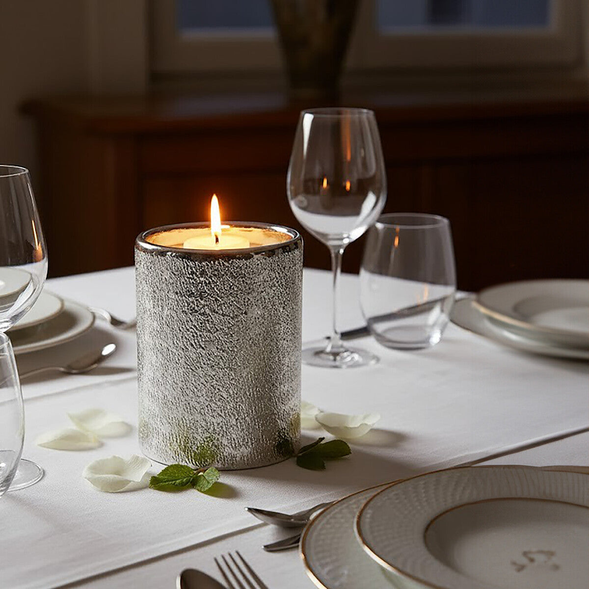 Silver Hammered Effect Small Candle Holder | Safia