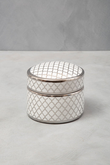 Renne White and Silver Large Ceramic Box
