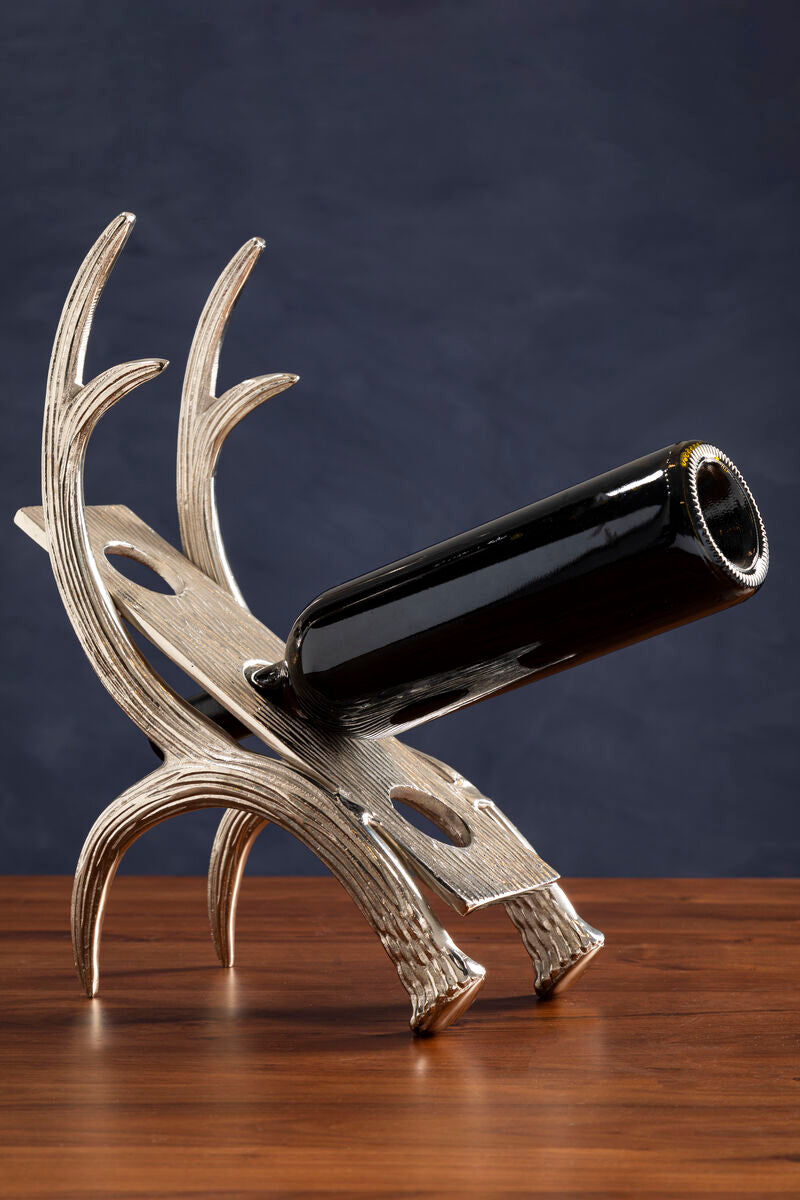 Antler Silver Metal 3 Bottle Wine Rack with Curved Antler Design