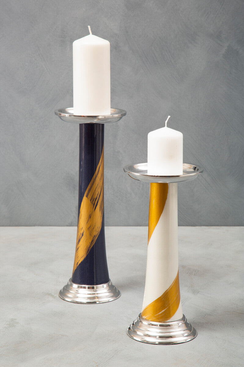 Alma Blue And Gold Candle Holder