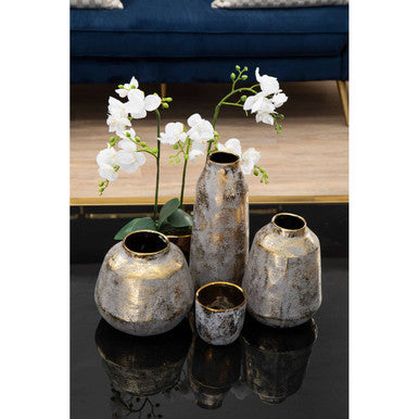 Orvena Small Grey and Gold Ceramic Planter