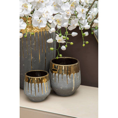 Cyrus Large Grey and Gold Finish Planter