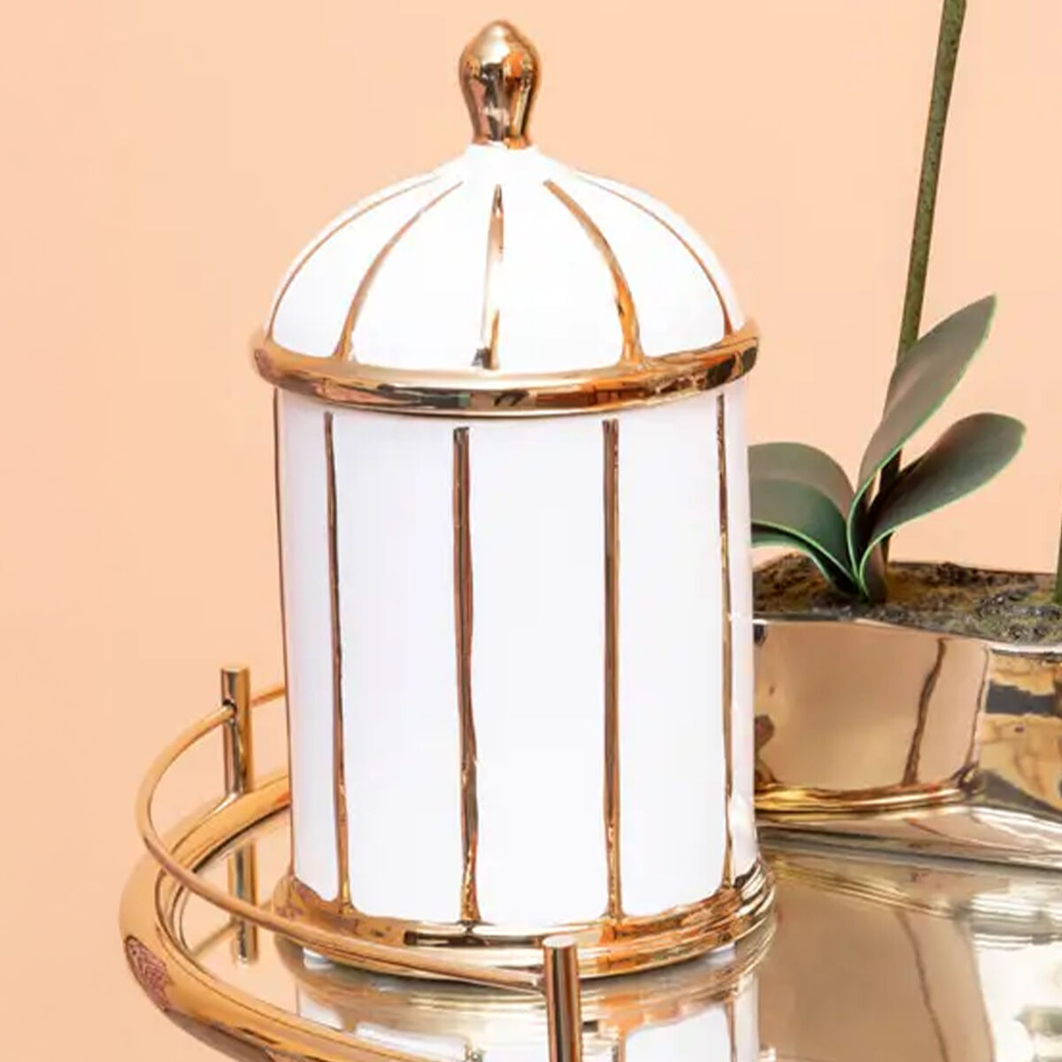 Coletta Medium White and Gold Ceramic Jar