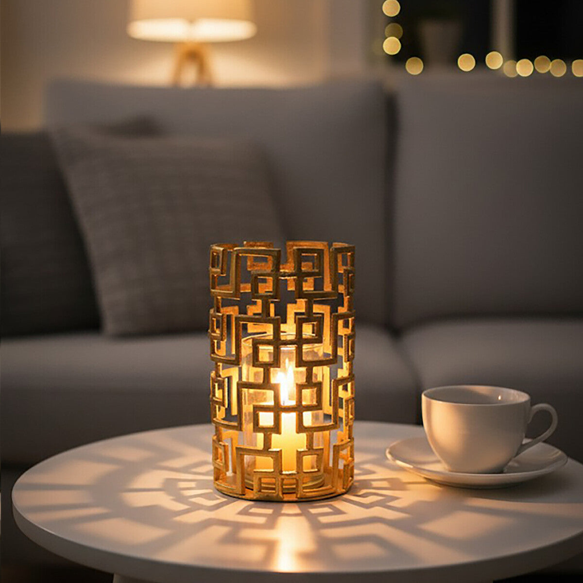 Delphi Large Gold Hurricane Candle Holder