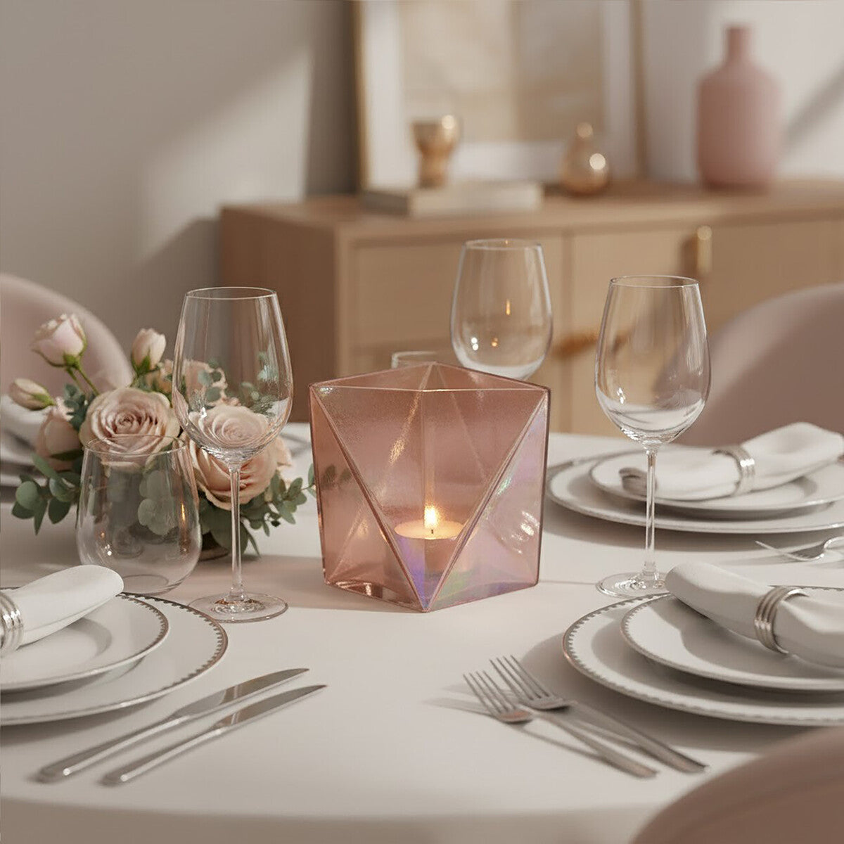 Rambia Large Pink Glass Candle Holder
