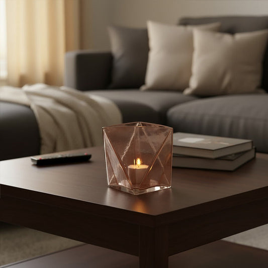 Small Pink Glass Candle Holder | Rambia