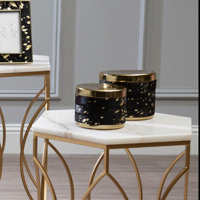 Large Gold and Black Hair on Leather Trinket Box | Bowerbird