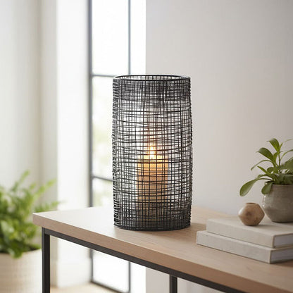 Large Black Woven Wire Candle Holder with Glass Insert | Trento