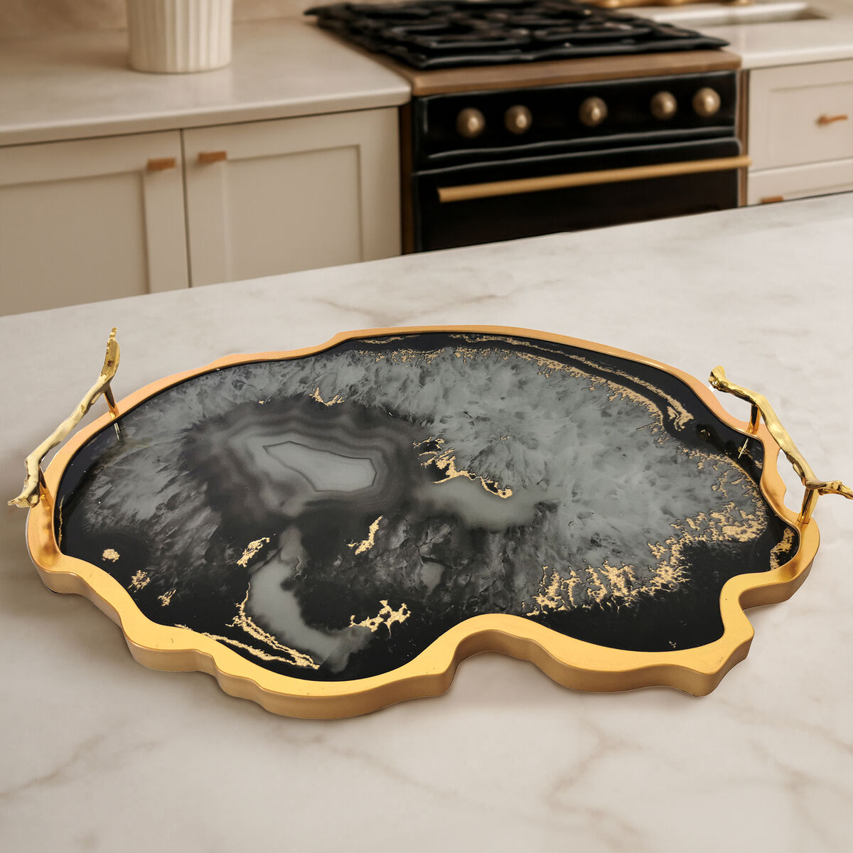 Celina Black And Gold Agate Tray