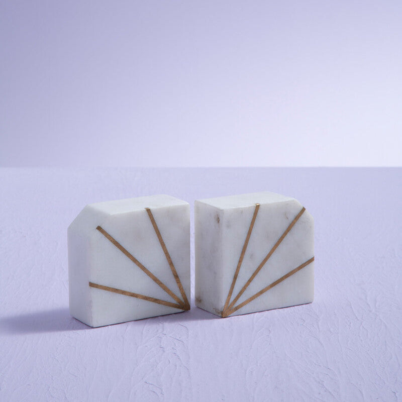 White Marble and Gold Bookends | Sena