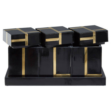 Odell Black and Gold Set of 3 Jars with Tray