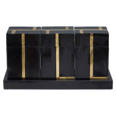 Odell Black and Gold Set of 3 Jars with Tray