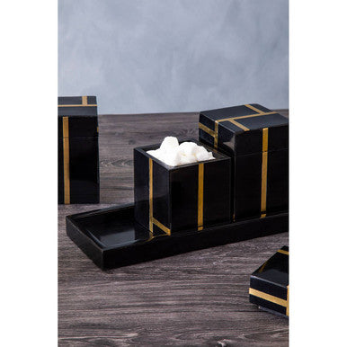 Odell Black and Gold Set of 3 Jars with Tray