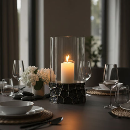 Black and Gold Large Hurricane Candle Holder | Akola
