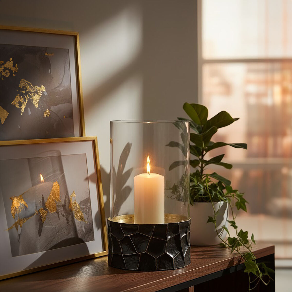 Black and Gold Large Hurricane Candle Holder | Akola