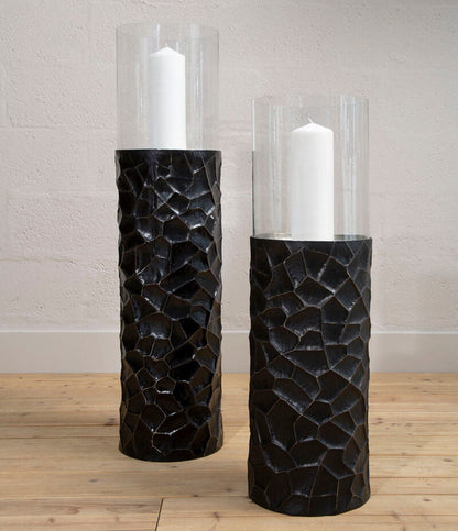 Akola Black and Gold Large Floor Standing Hurricane Candle Holder