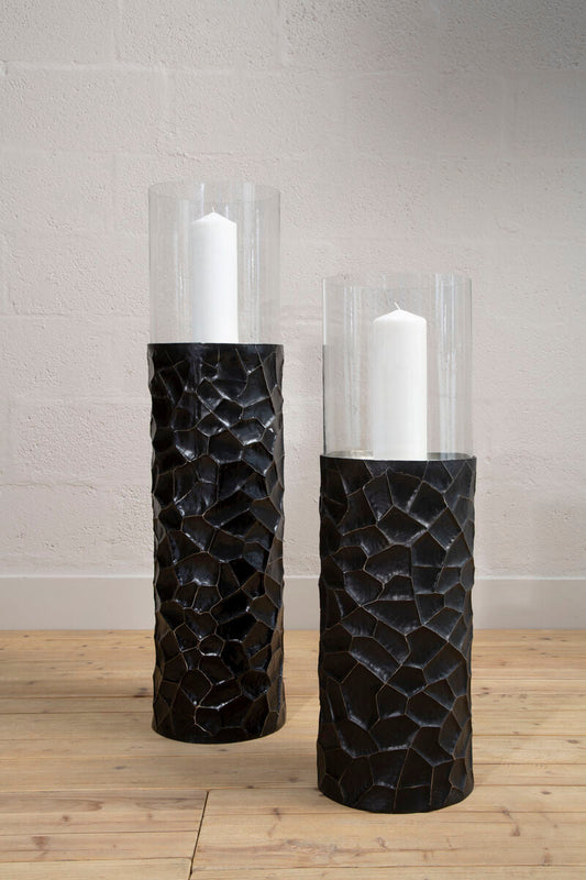 Akola Black and Gold Large Floor Standing Hurricane Candle Holder