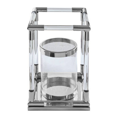 Small Candle Holder in  Silver Finish and Acrylic | Lucita