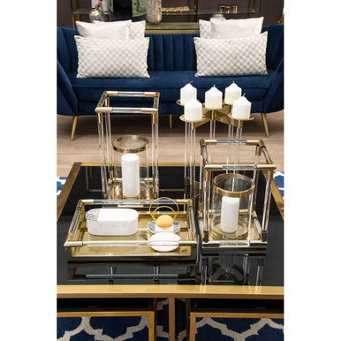 Lucita Small Candle Holder in Gold Finish and Acrylic