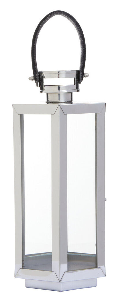Herber Small Silver Hexagonal Lantern with Hair on Leather Handle