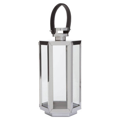 Herber Small Silver Hexagonal Lantern with Hair on Leather Handle