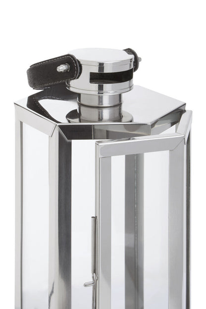 Herber Small Silver Hexagonal Lantern with Hair on Leather Handle