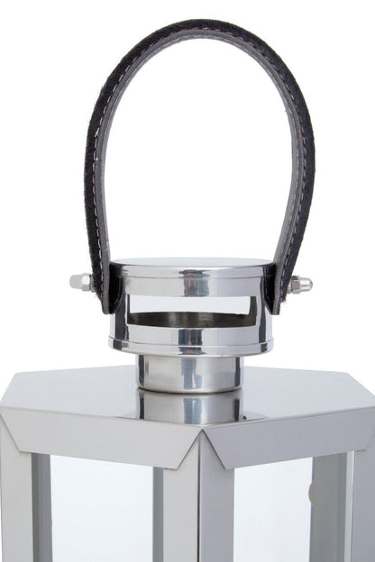 Herber Medium Silver Hexagonal Lantern with Hair on Leather Handle