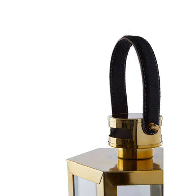 Herber Small Gold Finish Lantern with Hair on Leather Handle