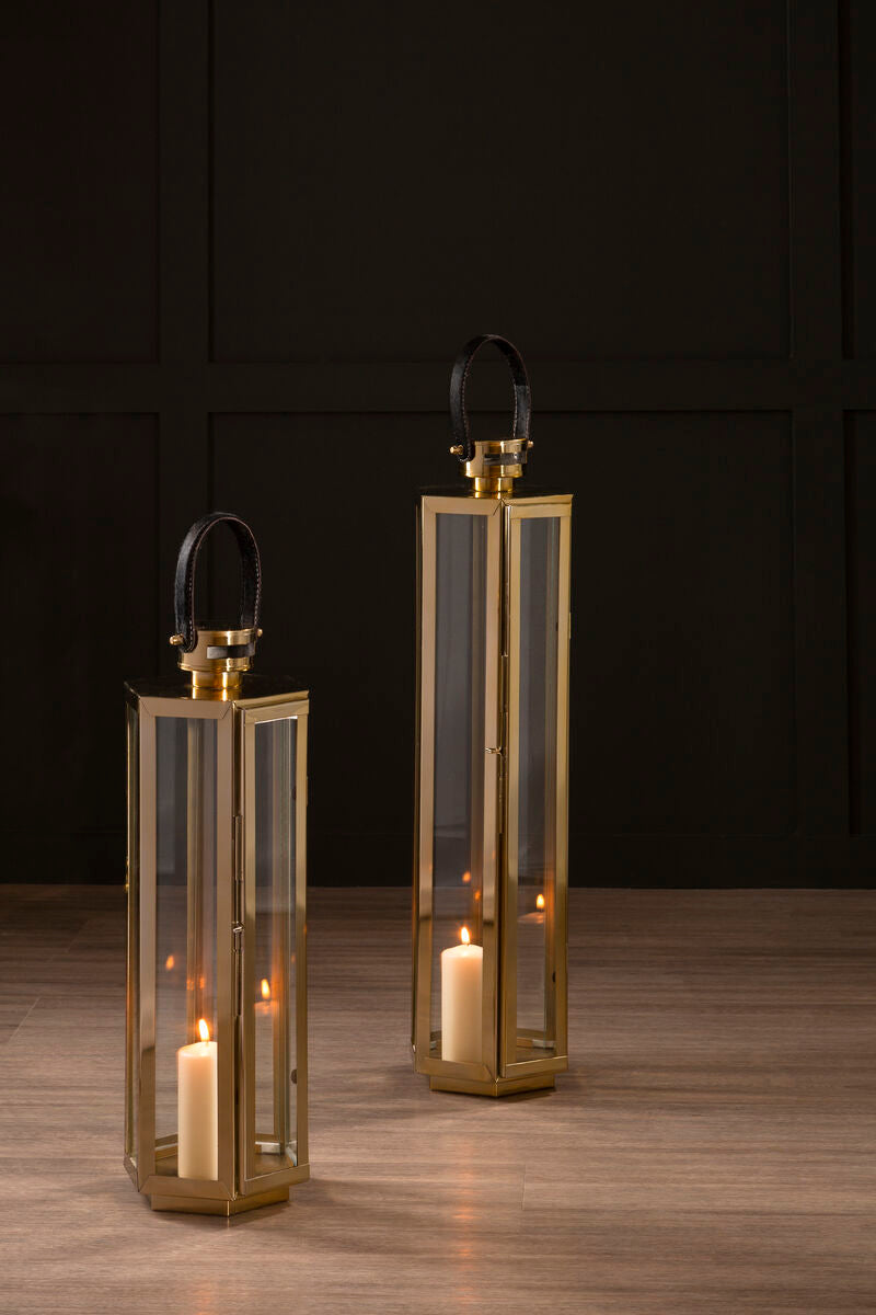 Herber Medium Gold Finish Lantern with Hair on Leather Handle