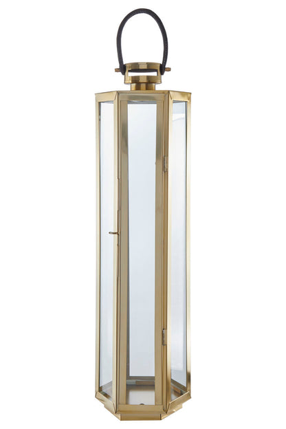 Herber Small Gold Finish Lantern with Hair on Leather Handle