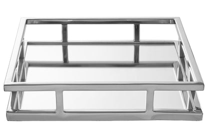Cruzar  Square Mirrored Silver Tray