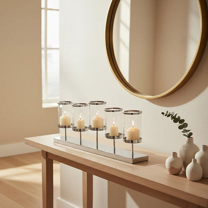 5 Light Silver Candle Holder | Kensington Townhouse
